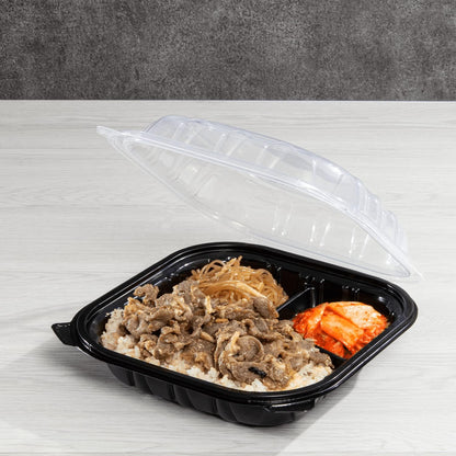 Karat Premium PP Hinged Container [150 ct], Take Out Food Containers - Case (9"x9", 3 compartments)