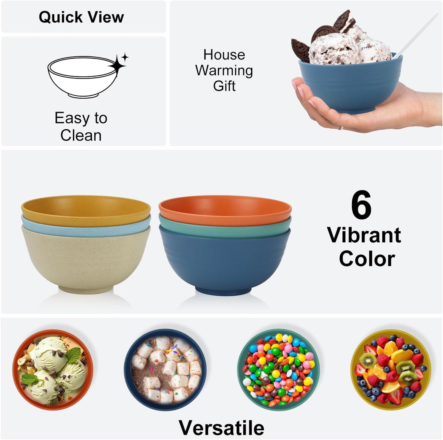 Wheat Straw Bowl Sets,8 PCS Unbreakable Cereal Bowl 26 OZ,Microwave and Dishwasher Safe Bowls,Bowl Sets for Camping and Picnic BPA Free Colorful Salad Bowls for Serving Soup,Oatmeal and Fruit Etc…