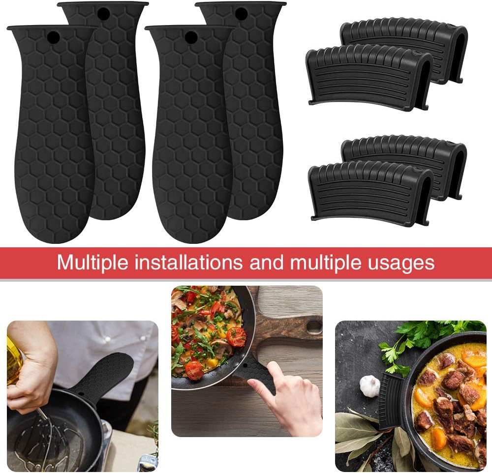 8 Pack Cast Iron Handle Cover, Silicone Hot Handle Holder, Assist Handle Holder, Non-Slip Pot Holder Sleeve, Pot Handle Covers Heat Resistant Potholder Cookware Silicone Cast Iron Handle Cover