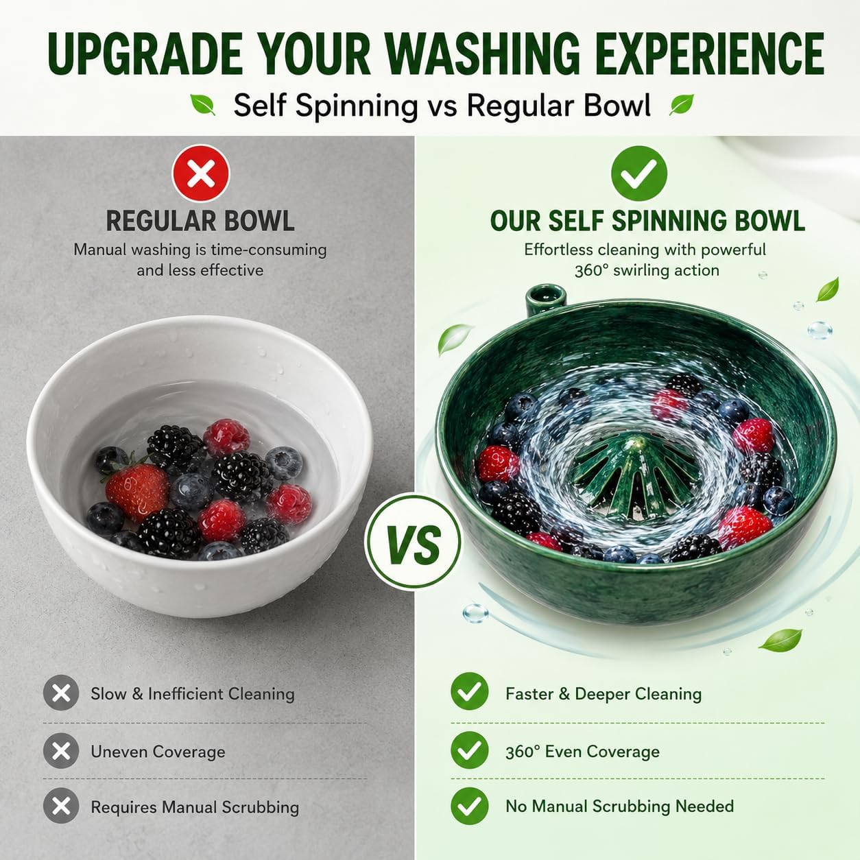 Self Spinning Berry Washing Bowl, Berry Bowls with Holes Ceramic, Fruit Washer Spinner with Strainer and Colander, Handmade Multipurpose Washing Cleaner for Cleaning Berries, Vegetables (1 set)