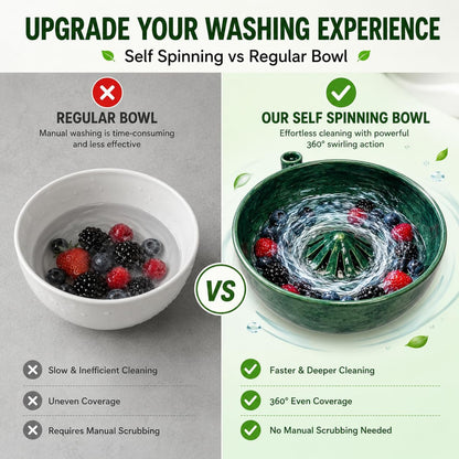 Self Spinning Berry Washing Bowl, Berry Bowls with Holes Ceramic, Fruit Washer Spinner with Strainer and Colander, Handmade Multipurpose Washing Cleaner for Cleaning Berries, Vegetables (1 set)