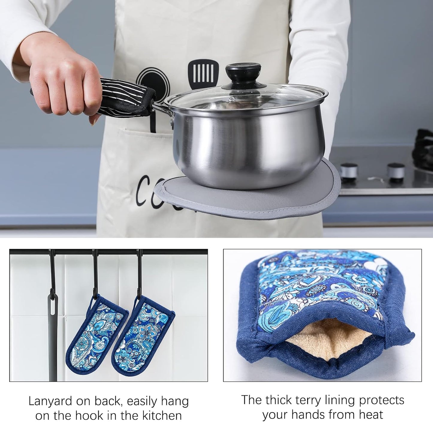 Cast Iron Skillet Handle Covers,Pot Handle Covers Heat Resistant,Pot Holders for Kitchen Heat Resistant,Machine Washable Handle Mitts 2 PCS(Striped)