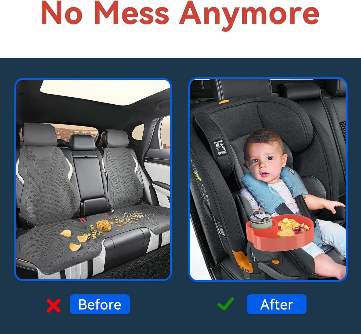 [2 Packs Blue & Pink] Kids Car Seat Tray, Travel Tray with Cup Holder for Toddler Baby, Kids Car Seat Food Snack Organizer for Road Trip, Stroller snack Organizer Travel Must Haves Toddler Must Haves