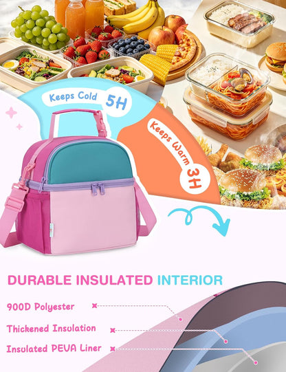 VASCHY Lunch Box Bag for Kids, Insulated Double Compartments Cooler Lunch Tote for Toddlers Boys Girls School/Daycare/Picnic Black Dinos
