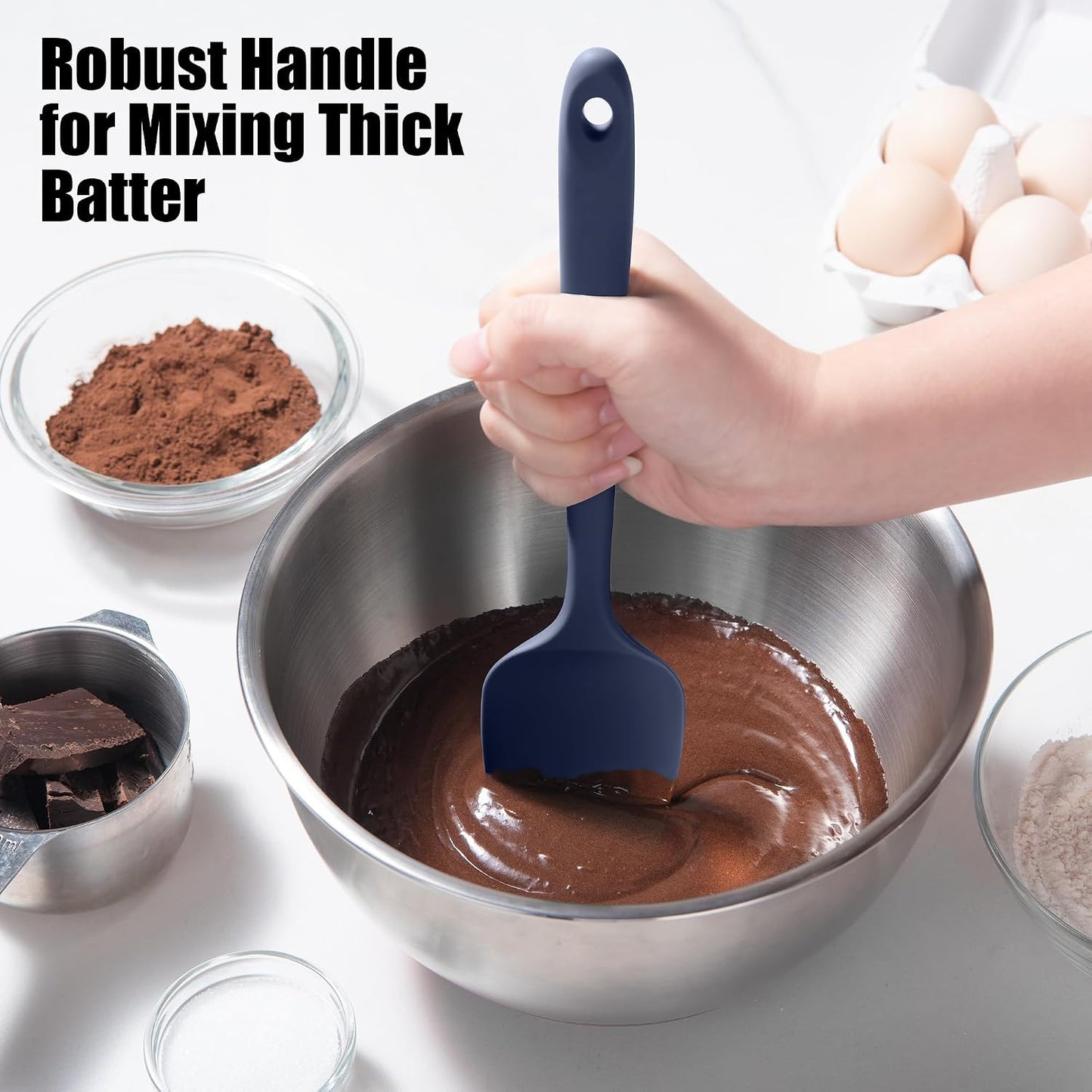 2-Piece Silicone Scraper & Spoon Spatulas: Doosu 600°F Heat Resistant Food Grade BPA Free Rubber Baking Flat Spatula Kitchen Cooking Spoonula for Mixing Scraping Folding Stirring Serving (Aqua Sky)