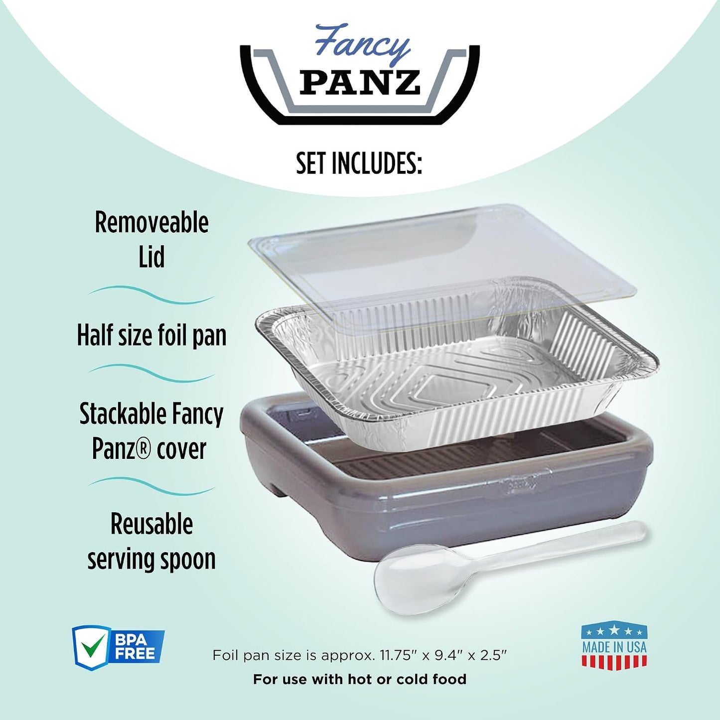 Fancy Panz Red Classic Aluminum Foil Pan Carrier with Secure Latch Lid - Reusable Casserole Carrier for Half Size Pans - Food Transport Holder for Potlucks, Parties, Tailgates & Entertaining