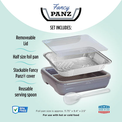 Fancy Panz Red Classic Aluminum Foil Pan Carrier with Secure Latch Lid - Reusable Casserole Carrier for Half Size Pans - Food Transport Holder for Potlucks, Parties, Tailgates & Entertaining