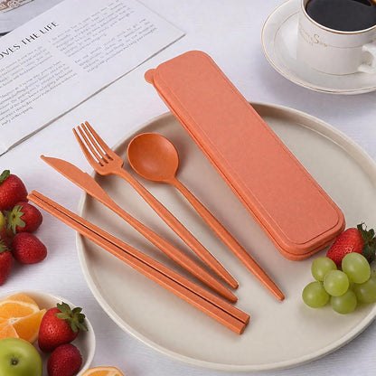6 Sets Travel Utensils Set, Wheat Straw Reusable Cutlery with Case, Portable Camping Cutlery Set Spoon Fork Knife, On-the-Go Flatware for Lunch Picnic Office