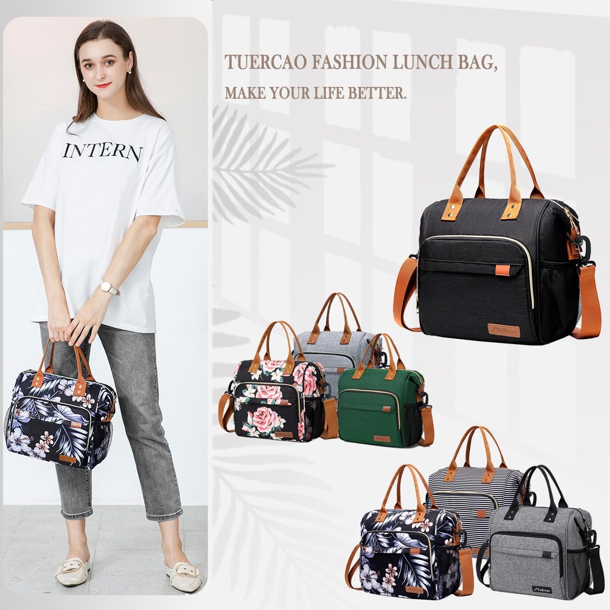 TuErCao Small Lunch Bag Lightweight Insulated Lunch Box for Women Work Portable Soft Cooler for Picnic Travel Road Trips, Loncheras para Mujer, Black
