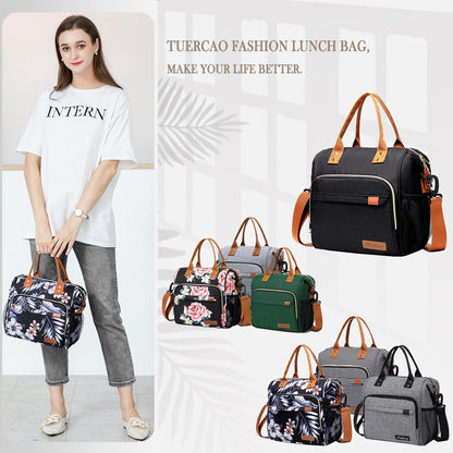 TuErCao Small Lunch Bag Lightweight Insulated Lunch Box for Women Work Portable Soft Cooler for Picnic Travel Road Trips, Loncheras para Mujer, Black