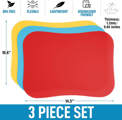 Zulay Kitchen Non-Slip Flexible Cutting Board Set - Dishwasher Friendly Cutting Mats For Cooking - Thick & Durable Flexible Cutting Mats - Non-Porous Cutting Board Mat Set of 3