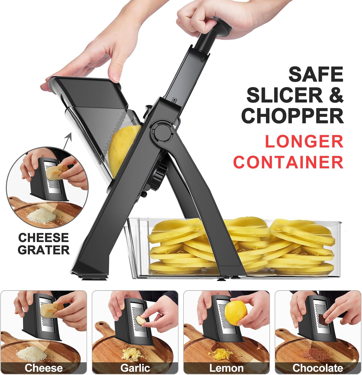SupMaKin Safe Mandoline Slicer for Kitchen, Potato Slicer for Chips, Vegetable & Food Cutter,Thickness Adjustable 0.1-8 mm, Kitchen Faster Slice Artifact (Only Slicer)