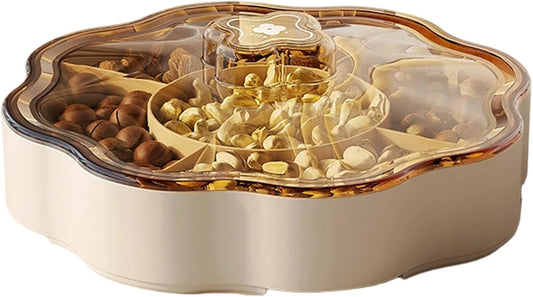 Dry Fruit Tray 5 Compartments Relish Tray with Lid Round Plastic Serving Dishes for Nut, Snack, Fruit, Candies, Cookie Home, Office 9.5x9.5x3.4 inch