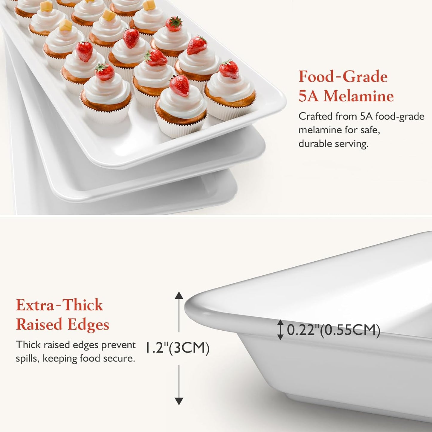 3-Tier Melamine Serving Tray Set, 11.5" x 5.6" Platters for Serving Food, Black Reusable Trays with Black Metal Display Stand for Cupcakes, Sevring Food, Dessert, Fruit, Cookie, Gold