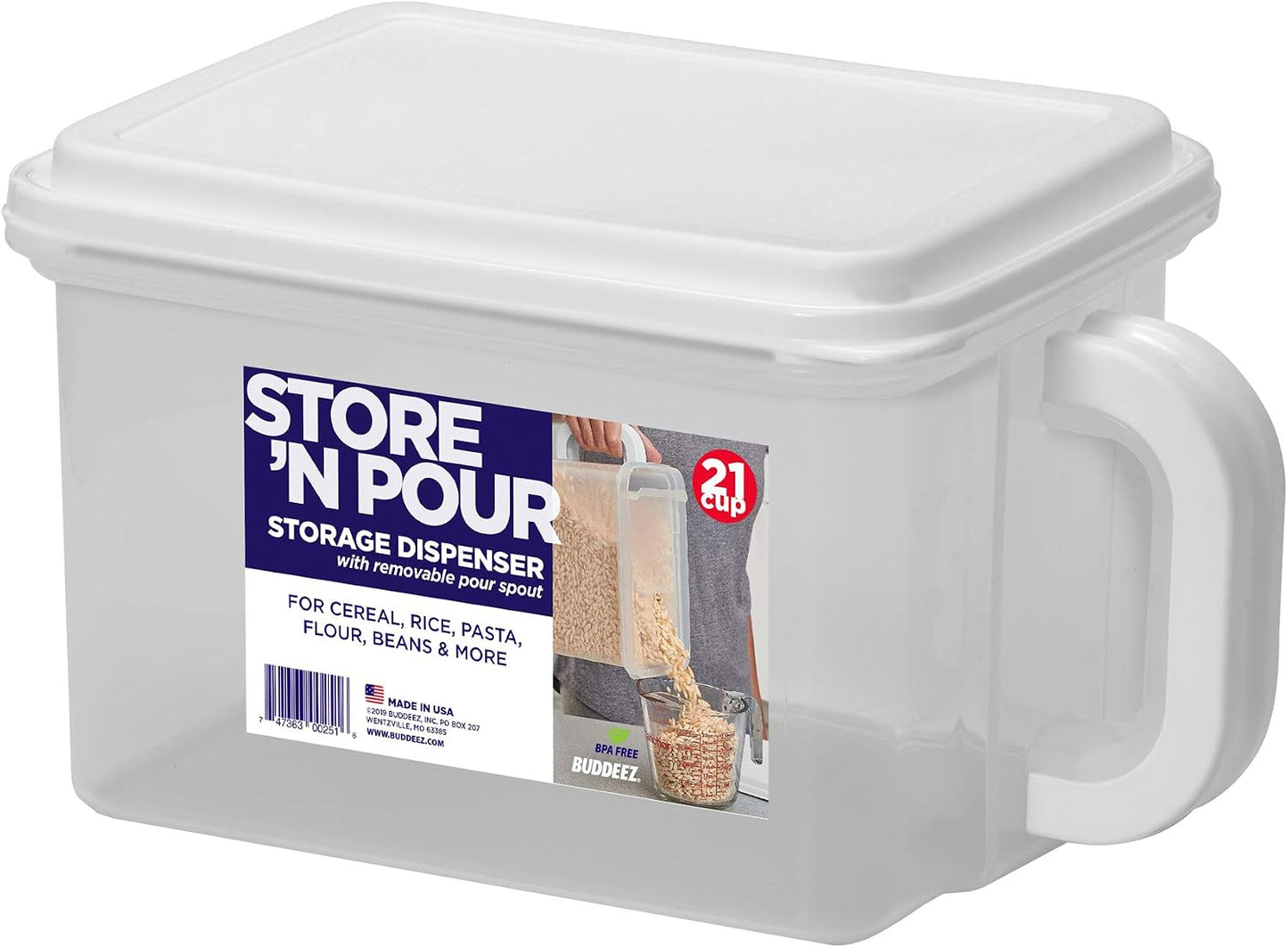 Buddeez Cereal Containers Storage - Airtight Food Storage Containers with Lids - BPA Free Plastic Food Dispenser 21 Cup White