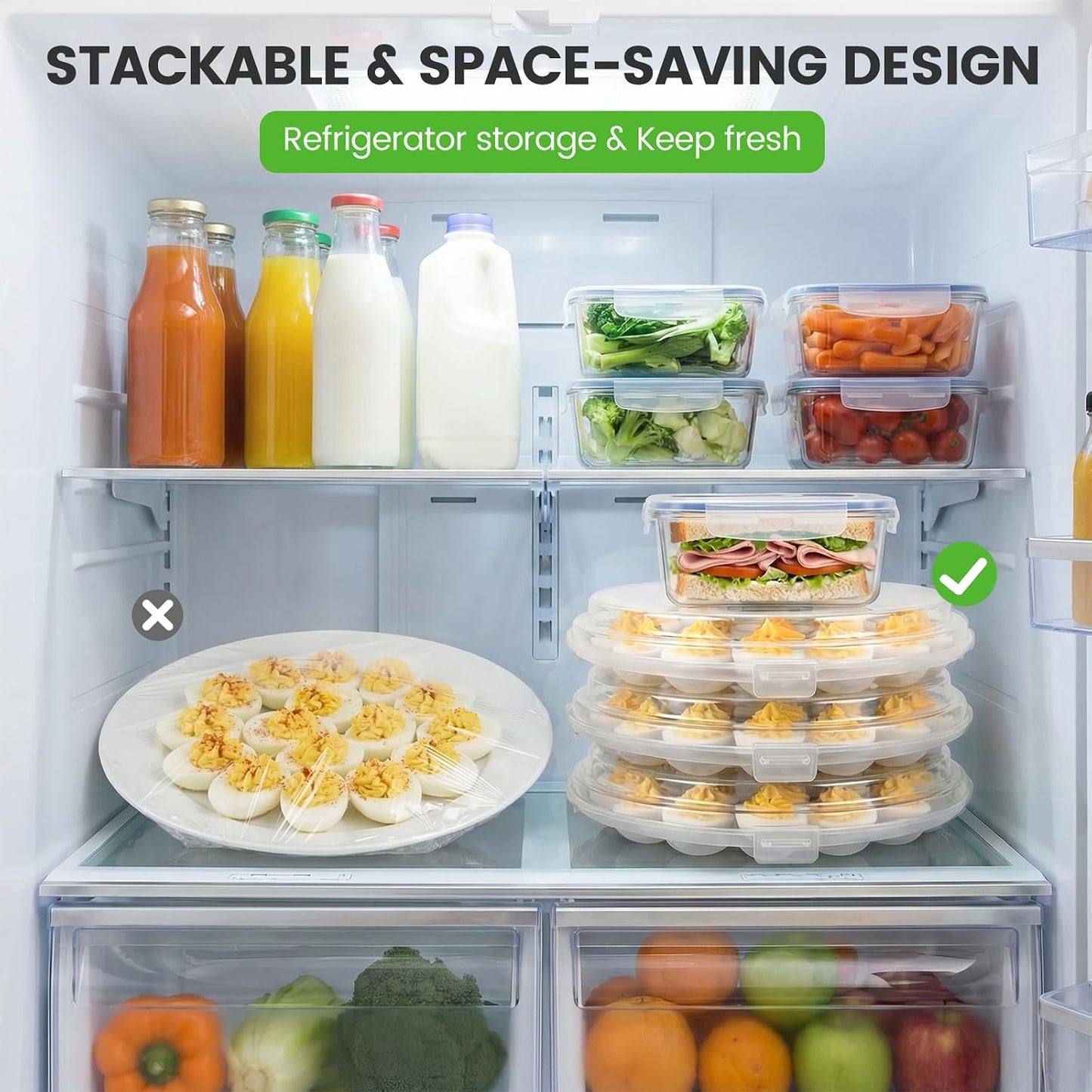 HANSGO Deviled Egg Containers with Lid, Deviled Egg Platter Carrier Holder Trays with 22 Slots for Holiday Party and Home Kitchen, Green