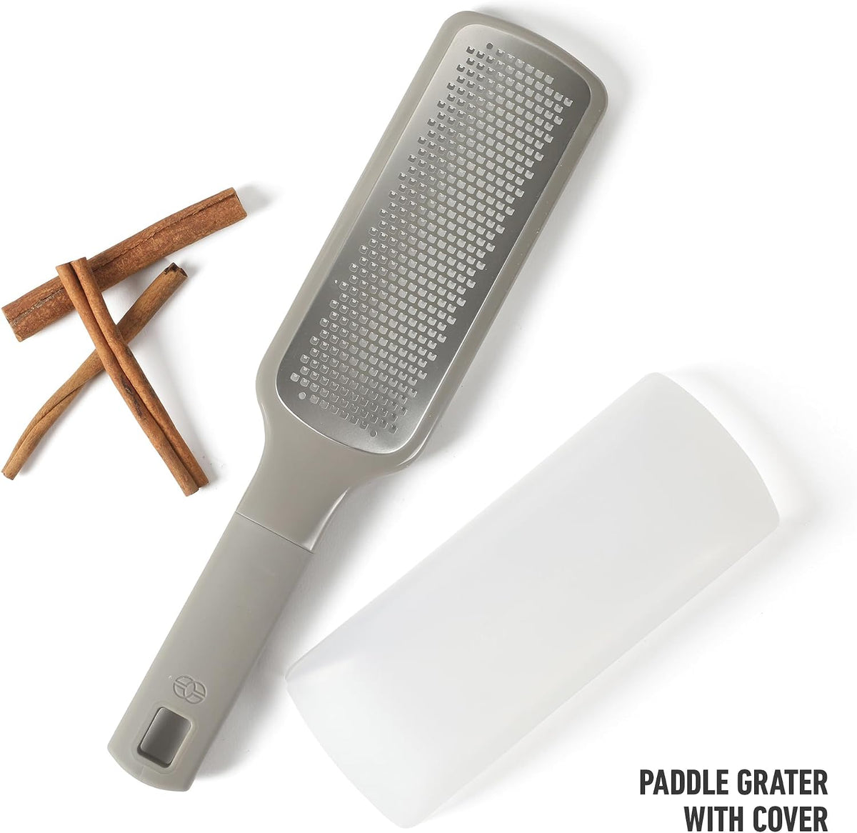 Calphalon Edge Lemon Zester, Stainless Steel Fine Citrus Grater for Lemon, Garlic & Ginger, Handheld Kitchen Zester with Protective Cover & Ergonomic Handle, Taupe