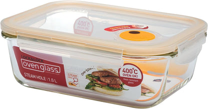 LOCK & LOCK Ovenglass Heat Resistant Glass Round Food Storage Container with Steam Vent, 32.12-oz / 4.02-cup