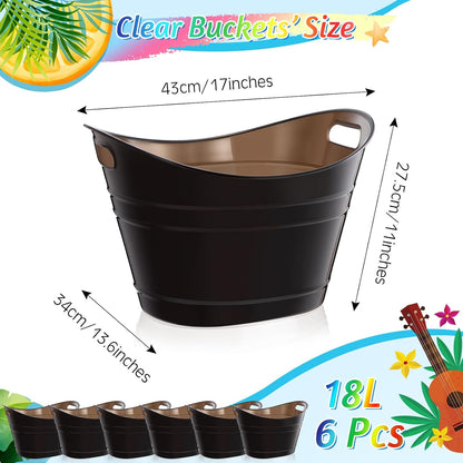meekoo 6 Pcs Plastic Ice Buckets Bulk with Handles 4.5L Oval Storage Tub Large Capacity Ice Drink Bucket for Party Bar Wine Beer Champagne Beverage Bottle Cooler (4.5 L,Orange)