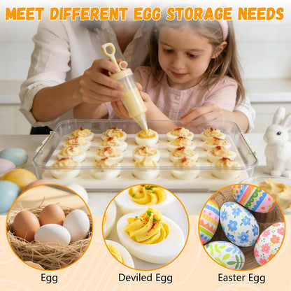 2-Layer Deviled Egg Containers with Lid & Handle | Easter Gifts for Kids | Easter Deviled Egg Tray Carrier for 40 Eggs | Clear Storage Devil Egg Platter for Party | Home Kitchen Gifts for Women
