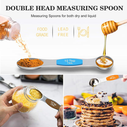 Wildone Measuring Cups and Magnetic Measuring Spoons Set, 21Pcs | 8 Stainless Measuring Cups, 7 Magnetic Measuring Spoons, Leveler & 5 Mini Spoons for Spice Jar and Liquid, Multicolor
