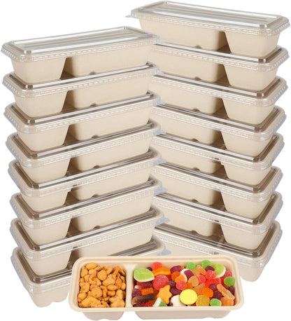 16oz disposable 3 compartments Sugarcane Fibers bowls with lid take away food containers Meal Prep Bowls 25 Pack