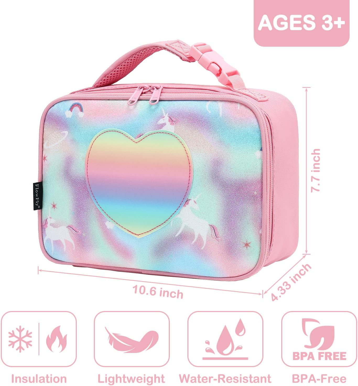 FlowFly Kids Lunch box Insulated Soft Bag Mini Cooler Back to School Thermal Meal Tote Kit for Girls, Boys, Black