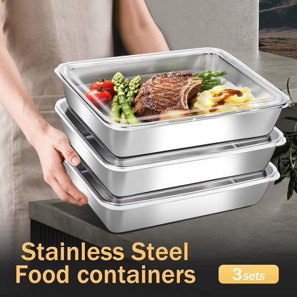 6-Pack Stainless Steel Food Storage Containers with ClearLids - Stackable Metal Meal Prep Boxes for Lunches, Leftovers & Kitchen Organization, BPA-Free & Dishwasher Safe（73oz/10X7.68X2.1）