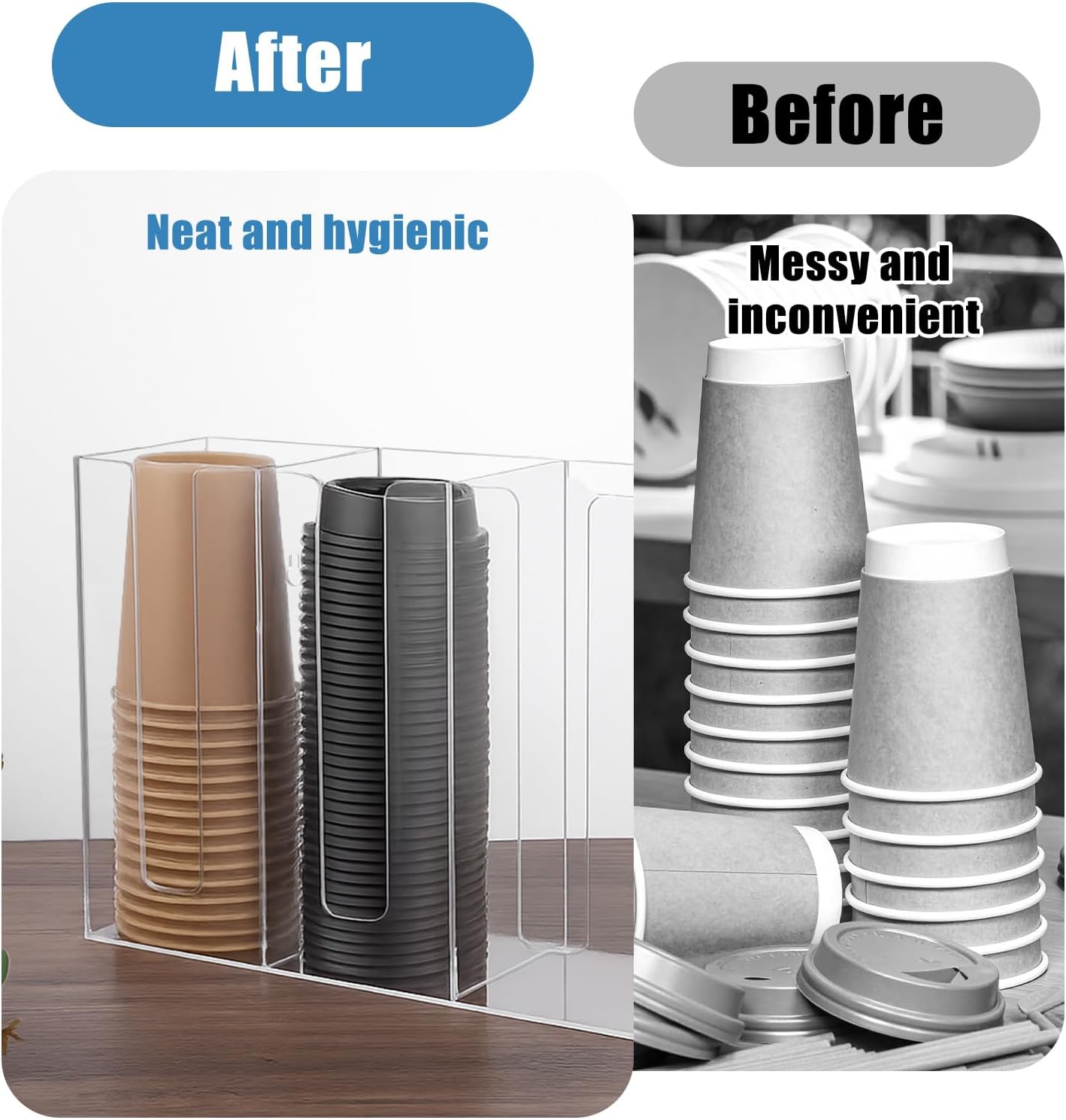 1 Pc 4 Compartments Acrylic Coffee Cup and Lid Storage Organizer Holder Disposable Paper Cup Dispenser Organizer Plastic Lid Holder Accessories for Kitchen Bar Shop Party Supplies, Transparent
