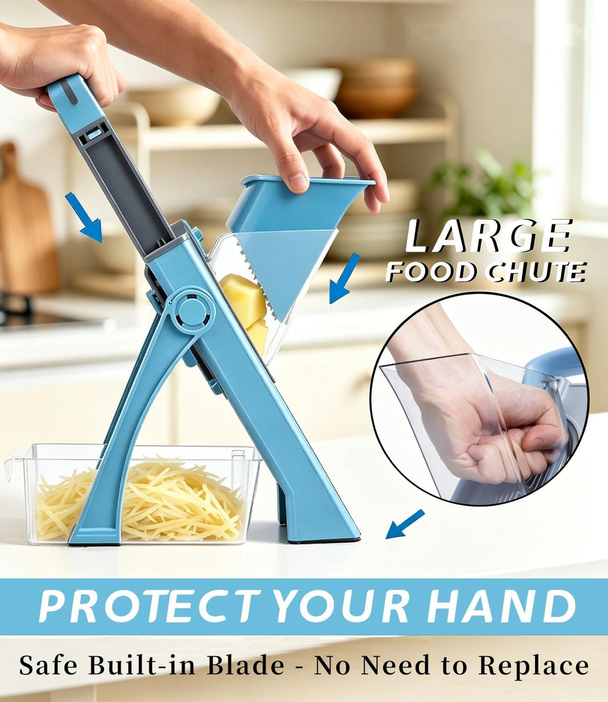 Safe Mandoline Slicer for Kitchen, Multi-Function Vegetable Chopper