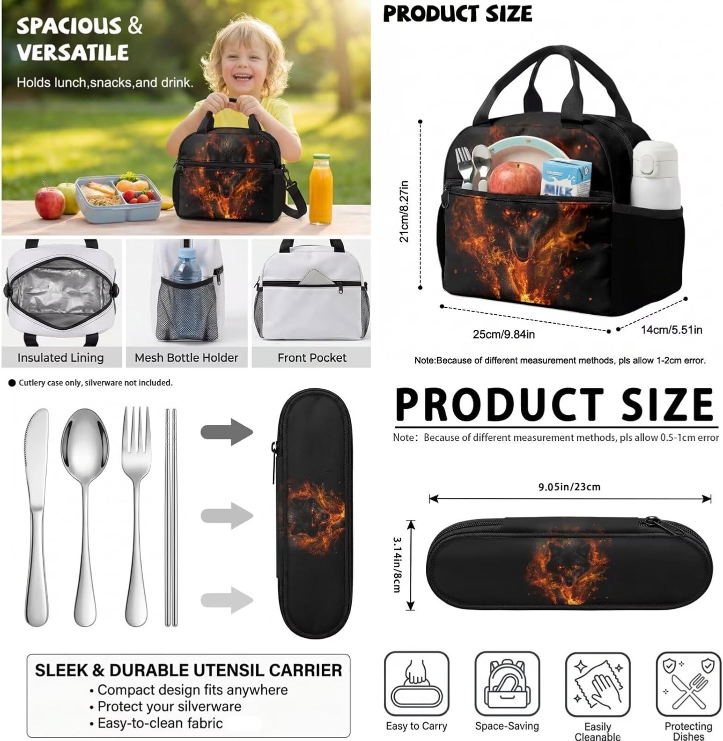 Cute Capybara Pizza Backpack for Girls, 5 Pcs Boys School Bag Set for Kids, 17 Inch Backpacks Lunch Pencil Box Reusable Utensils Case Set for Middle Elementary School, 3rd Grade Backpack