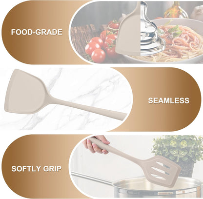 TeamFar Silicone Cooking Utensils, 4pcs Kitchen Utensils Set with Silicone Spatulas & Spoons, Heat-Resistant Solid & Slotted Cooking Spoons Turners for Non-stick Cookware, Dishwasher Safe, Black