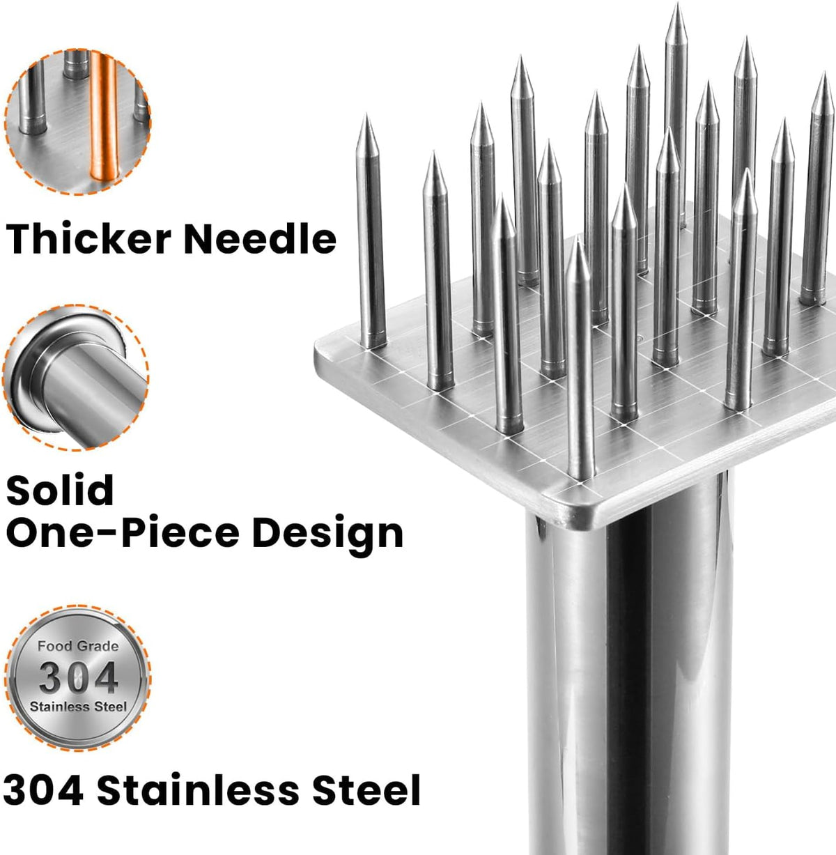 304 Stainless Steel Meat Tenderizer Tool, Sharp Long Needles for Thick Cuts