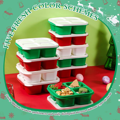 Honeydak 10 Pack Bento Snack Containers 4 Compartment Snack Boxes Reusable Containers with Lids Divided Meal Prep Lunch Food Storage Box for School Work Travel