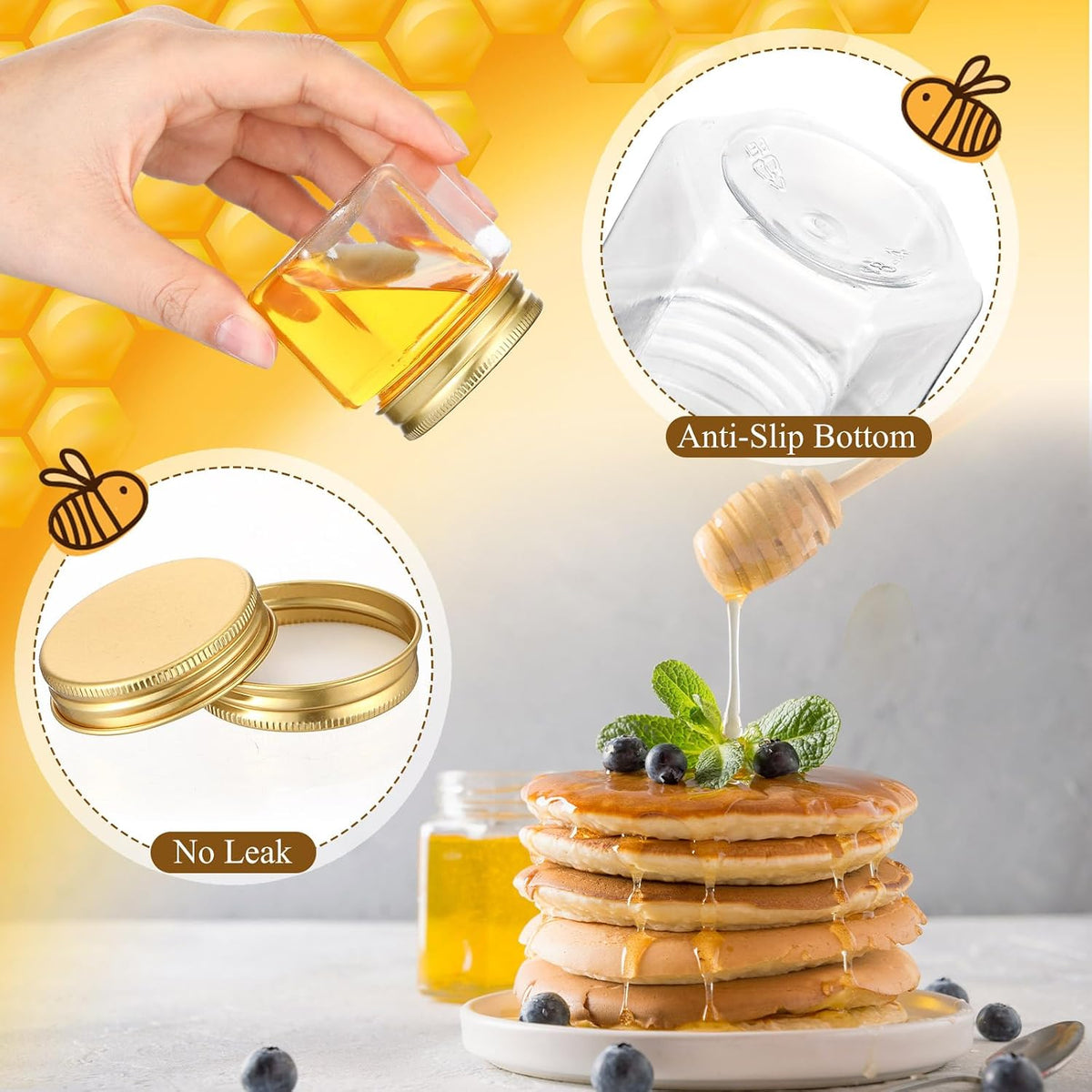Funnymoom 2.5 oz Mini Honey Jars with Wooden Dippers, Classic