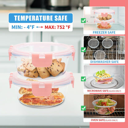 GULFLIN 12 Pack 22oz Glass Meal Prep Containers, Food Storage Containers with Lids, Air-Tight, Leak-Resistant, Freezer to Microwave Safe - Grey Set