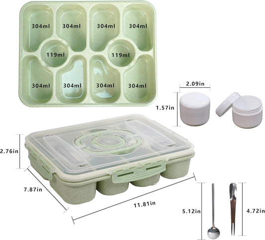 Snackle Box Container/Snack Box with Lid & Handle - Divided Serving Tray for Charcuterie Board, Fruit, Candy & Veggies - Snack Containers for Travel, Picnic & Road Trip, Wheat Straw, 2pcs