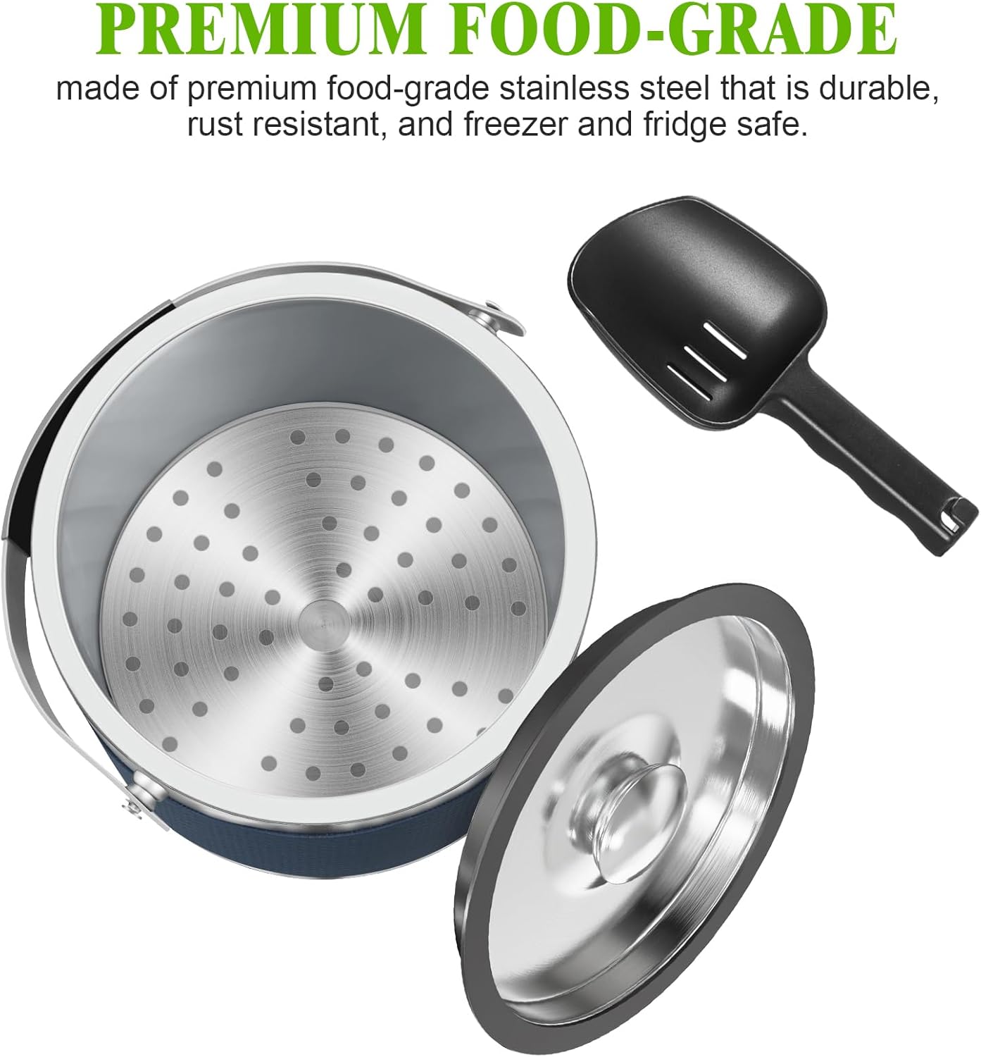 3.2L Double Wall Stainless Steel Ice Bucket with Lid,Scoop, Updated Insulated Ice Bucket for Cocktail Bar and Parties