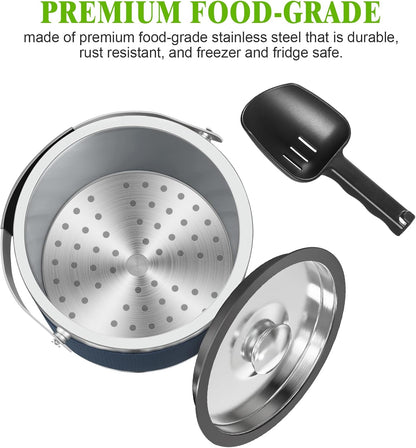 3.2L Double Wall Stainless Steel Ice Bucket with Lid,Scoop, Updated Insulated Ice Bucket for Cocktail Bar and Parties