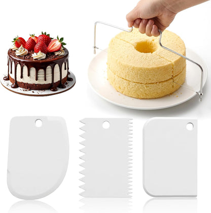 Stainless Cake Cutter Slicer Leveler, Cake Leveler Tool Even Layers Cakes Slicer Tool with 3Pcs Scraper 12-Inch by 6-Inch Adjustable 2-Wire Layer Tools for Baking