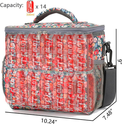 FlowFly Insulated Reusable Lunch Bag Adult Large Lunch Box for Women and Men with Adjustable Shoulder Strap,Front Zipper Pocket and Dual Large Mesh Side Pockets,Cherry - Colors A