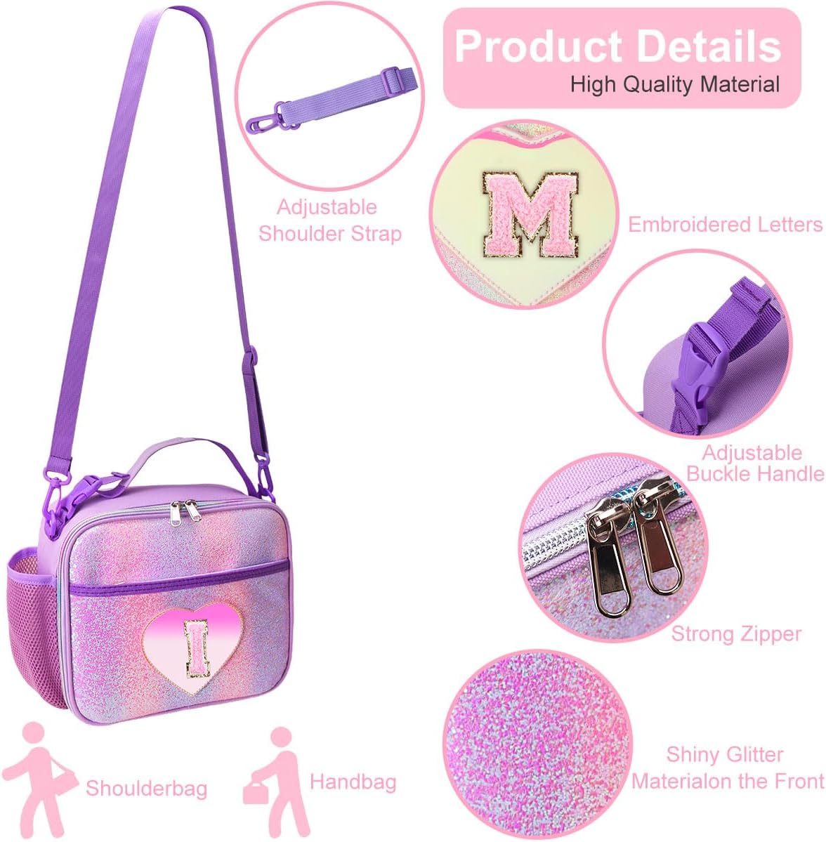 RHCPFOVR Kids Initial Lunch Bag - Insulated Lunch Box for Boys Girls,Washable Lunch Bag and Reusable Toddler Leak-proof Lunchbox for School and Daycare - Colors B