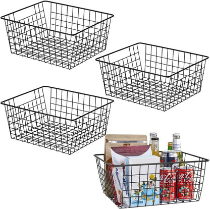 Kitchen Wire Baskets Farmhouse Decor Metal Food Storage Organizer,Household Refrigerator Bin with Built-in Handles for Cabinets, Pantry, Bathroom,2 Packs(white)