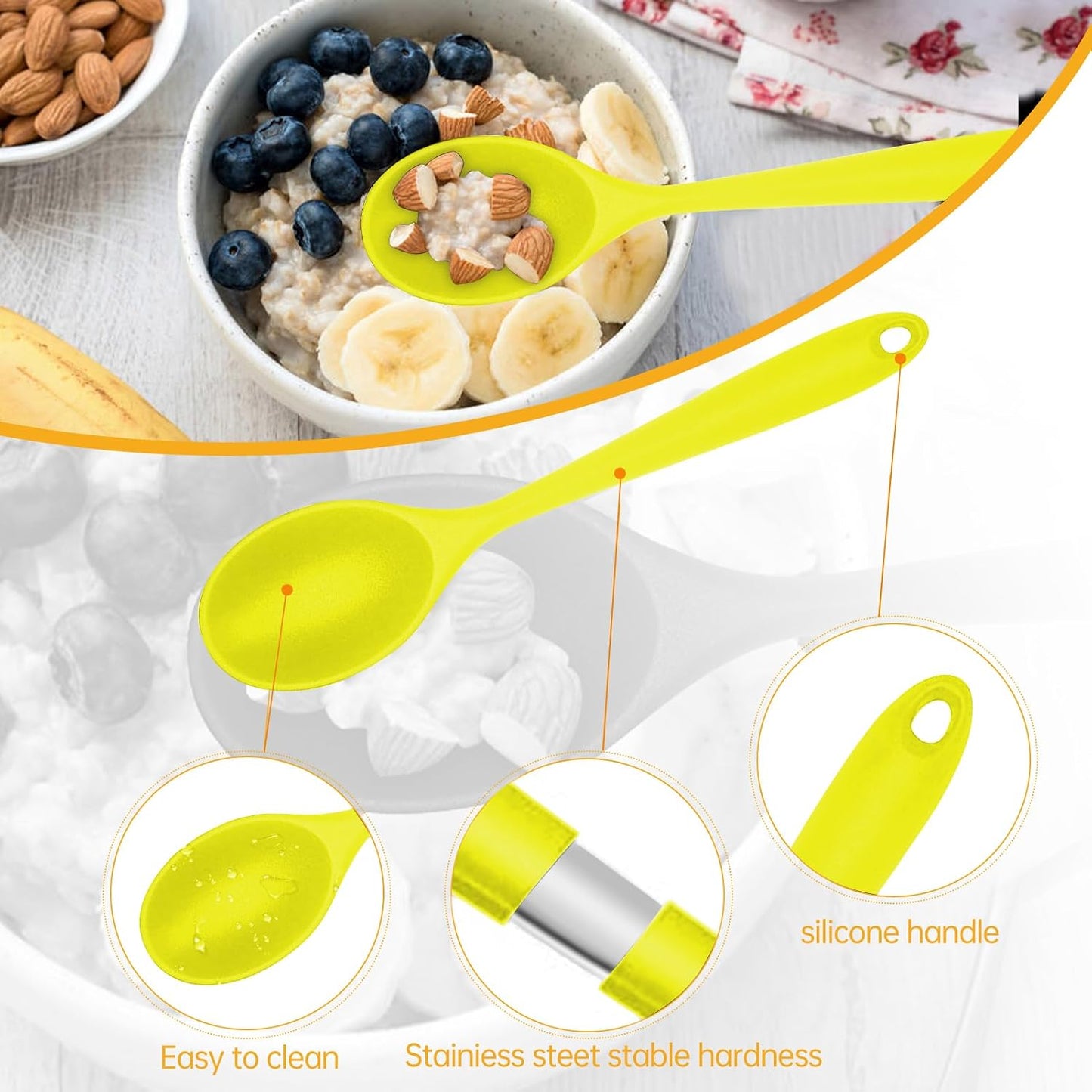 2 Pcs Silicone Nonstick Mixing Spoon, Silicone Spoons for Cooking Heat Resistant, Cooking Utensil for Kitchen Cooking Baking Stirring Serving (Black)