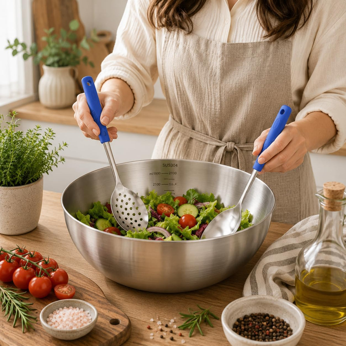 2-Piece Serving Spoons, 11-Inch, Solid & Slotted, Platinum Silicone