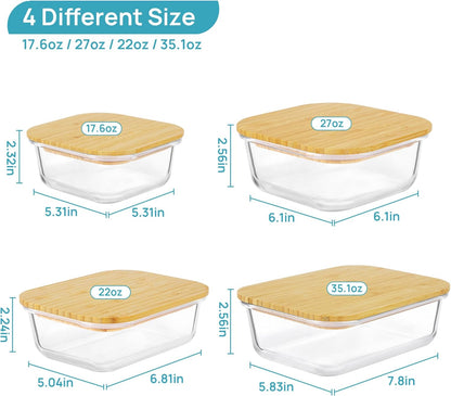 Vtopmart 5 Pack 35oz Glass Containers with Bamboo Lids, Meal Prep Food Storage Containers, BPA Free, Microwave & Dishwasher Safe