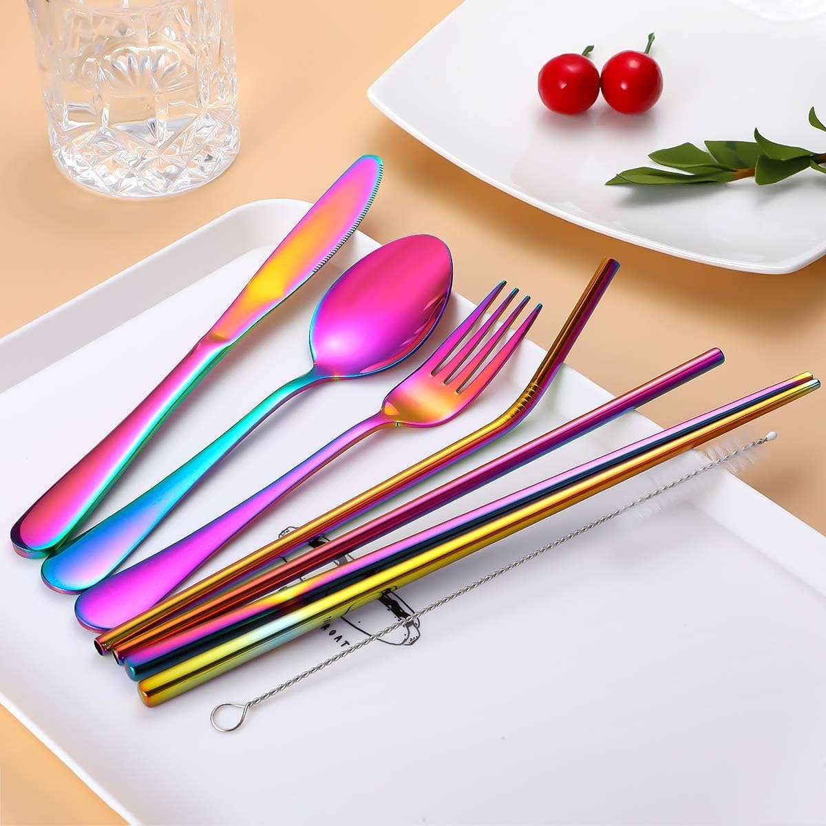 Travel Utensils,Reusable Silverware Set To Go Portable Cutlery Set with a Waterproof Carrying Case for Lunch Boxes Workplace Camping Picnic (Purple)