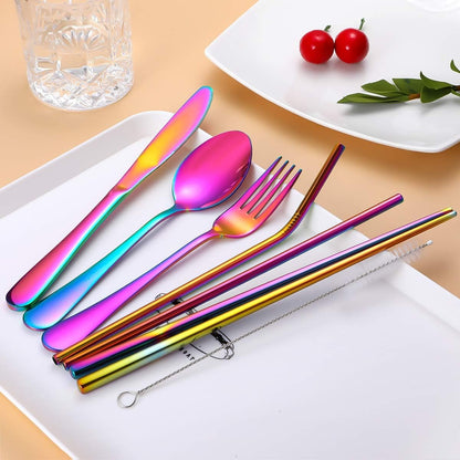 Travel Utensils,Reusable Silverware Set To Go Portable Cutlery Set with a Waterproof Carrying Case for Lunch Boxes Workplace Camping Picnic (Purple)