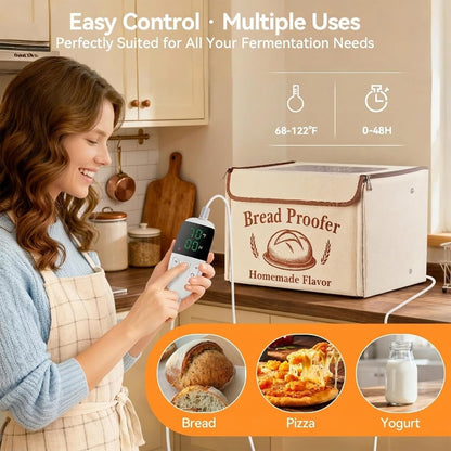 Proofing Box - Foldable Proofing Bread Box with 68-122°F Temp Control & 48H Timer, Bread Proofer for Sourdough, Pizza Dough, Yogurt, Kombucha, 5-Layer Fabric