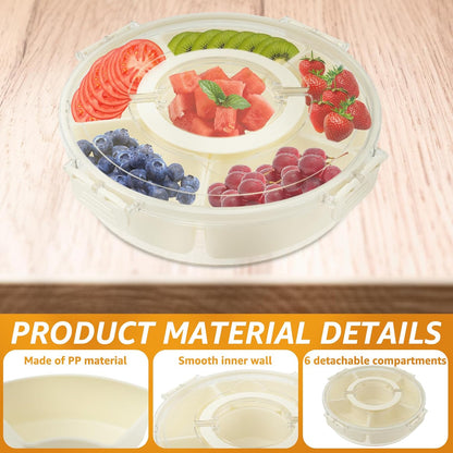 2 PCS Round Snack Tray Box with Lid, Rotating Container Snack Veggie Tray with Handle, Fruit Platter Spinner Container for Home Charcuterie Veggie Fruit Picnic Travel Party